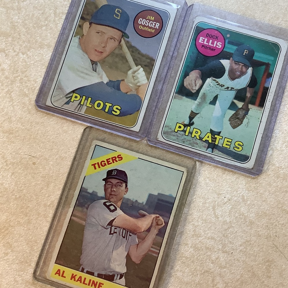 1966 1969 Topps Baseball Trading Cards (3)  Al Kaline HOF / Dock Ellis RC